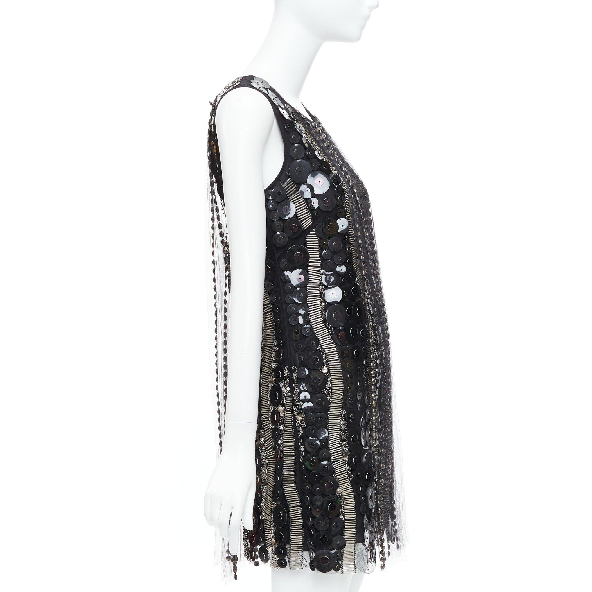 COLLETTE DINNIGAN Runway black jewelled pailettes party shift dress XS In Good Condition For Sale In Hong Kong, NT
