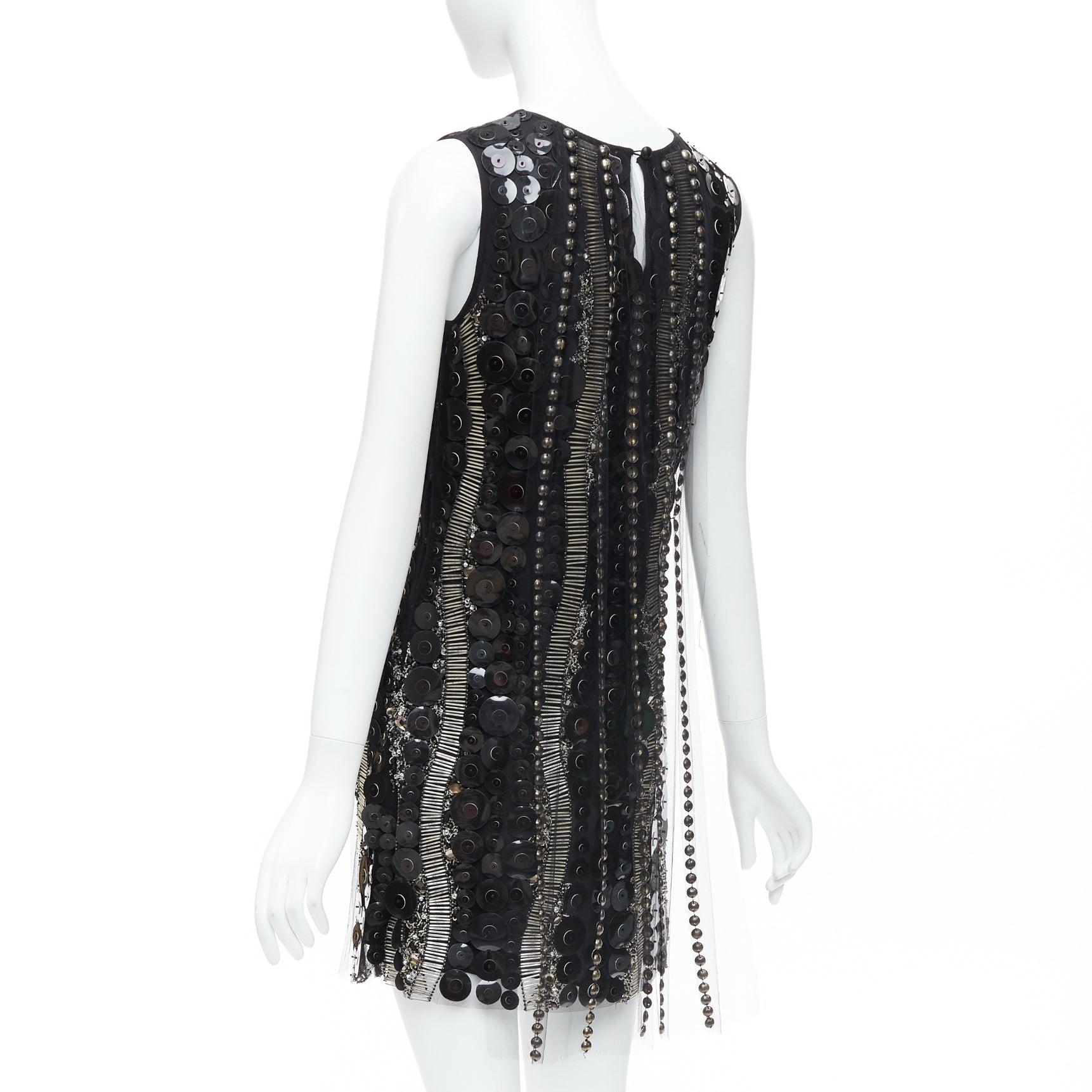 COLLETTE DINNIGAN Runway black jewelled pailettes party shift dress XS For Sale 1
