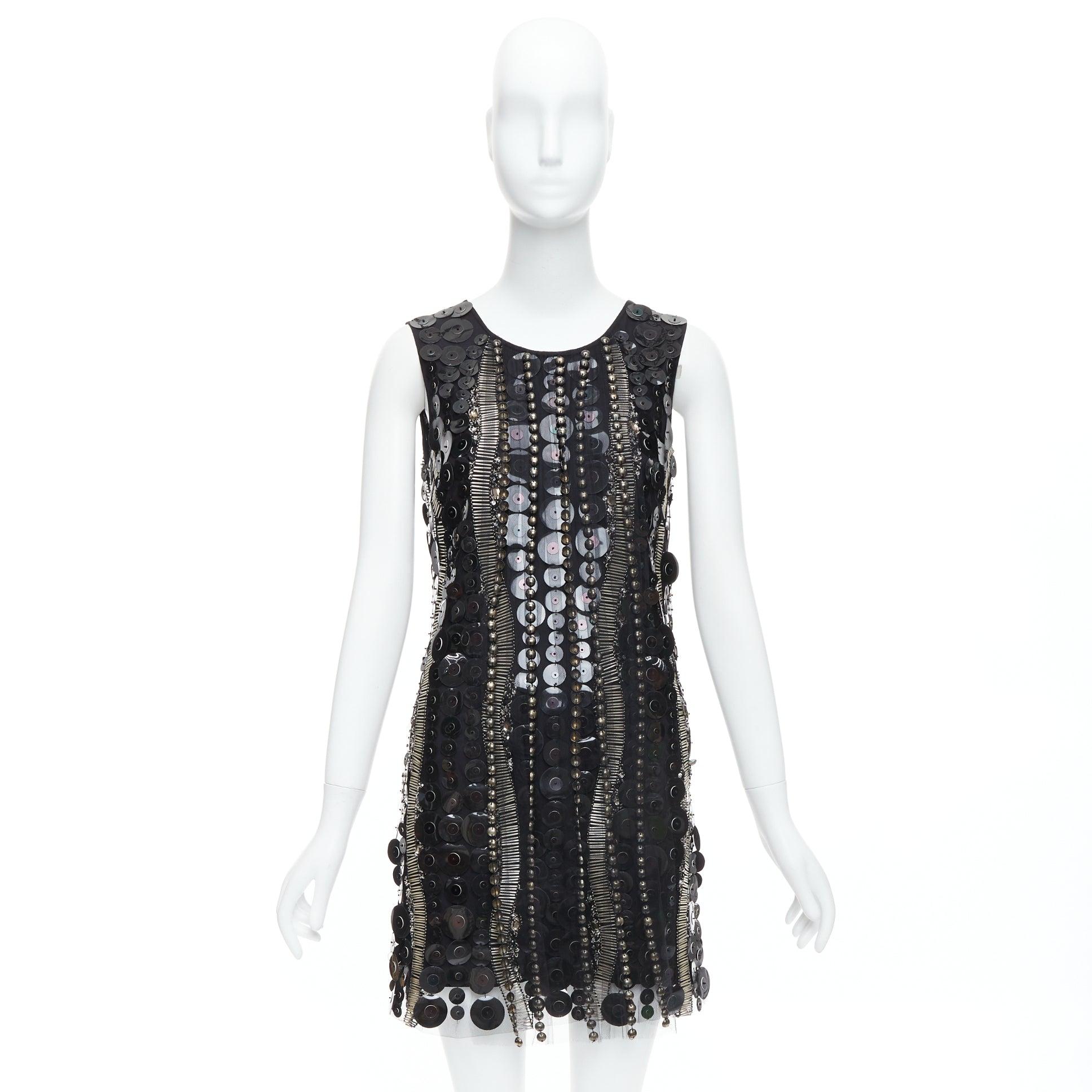 COLLETTE DINNIGAN Runway black jewelled pailettes party shift dress XS For Sale 4