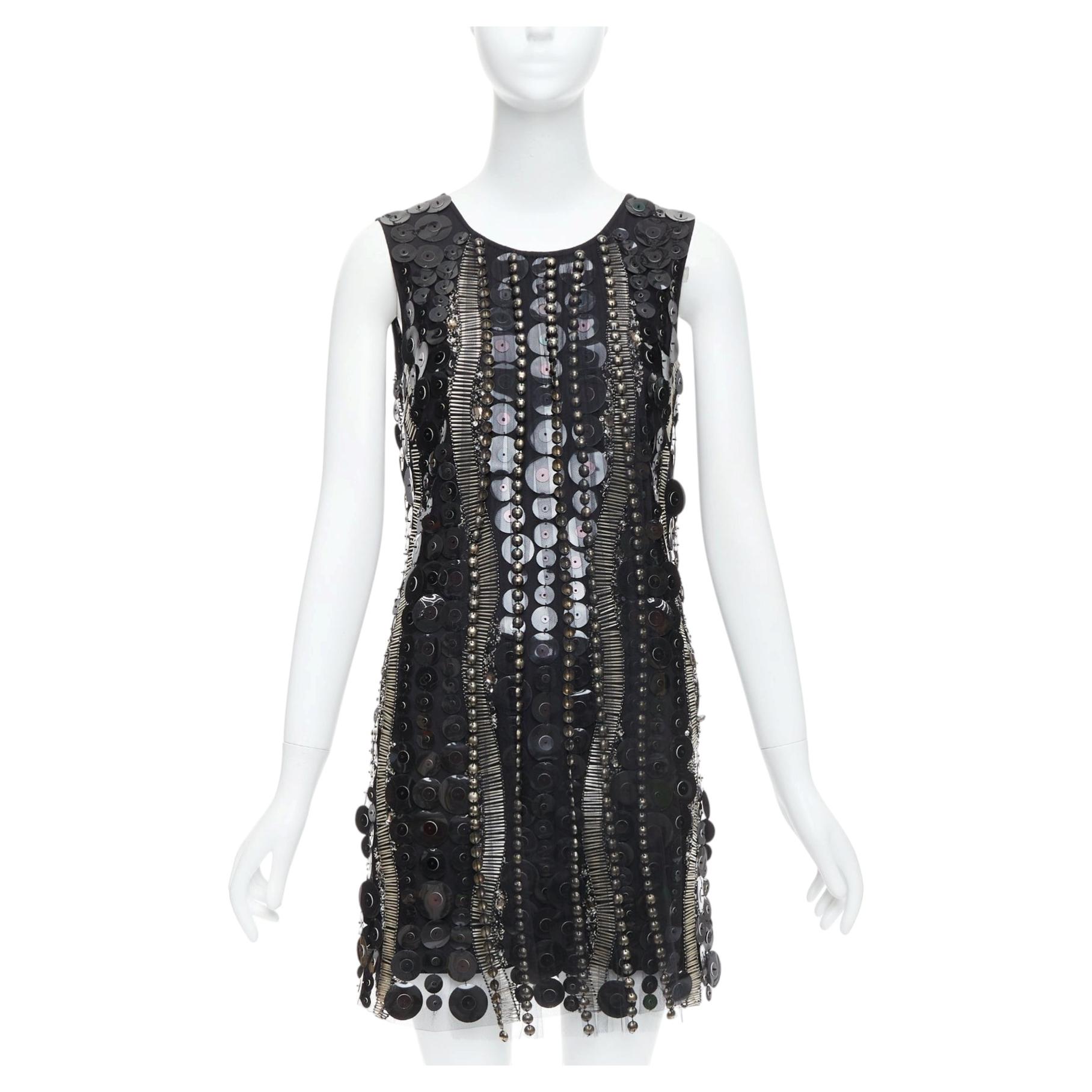 Collette Dinnigan Abito da sera nero con pailettes Jewell XS