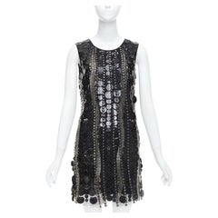 COLLETTE DINNIGAN Runway black jewelled pailettes party shift dress XS