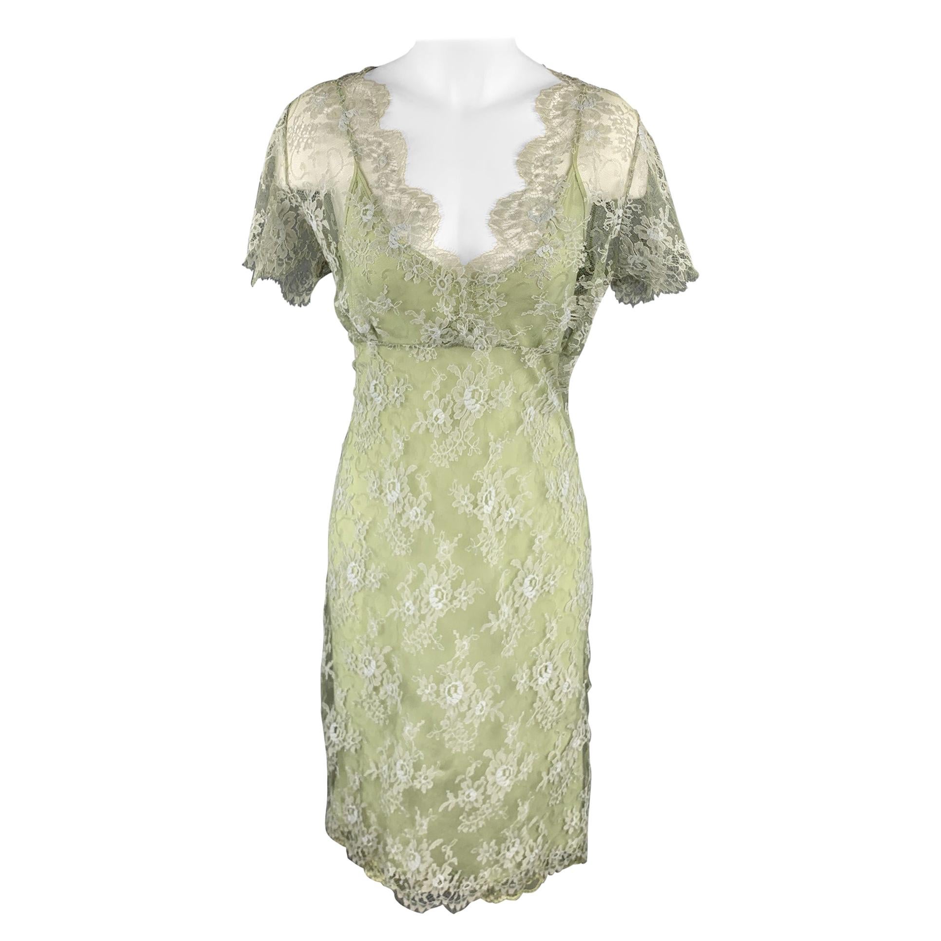 COLLETTE DINNIGAN Size L Green Lace Nylon / Spandex Cocktail Dress