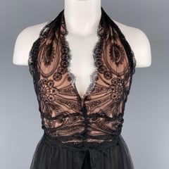 COLLETTE DINNIGAN Size M Black Silk Lace Tulle Skirt Halter Cocktail Dress