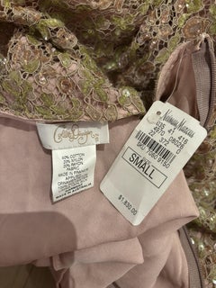 COLLETTE DINNIGAN Vintage Delicate Beaded Lace Slip Dress Green + Mauve Pink