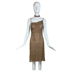 COLLETTE DINNIGAN Vintage Delicate Beaded Lace Slip Dress Green + Mauve Pink