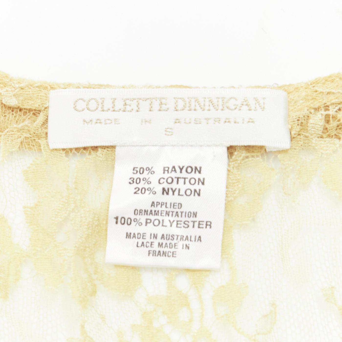 COLLETTE DINNIGAN Vintage Gold Pailletten florale Spitze durchsichtiges Kleid S im Angebot 4