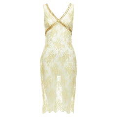 COLLETTE DINNIGAN Vintage gold sequins floral lace see through sheer dress S