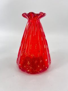 1950s Pyramid Collection Set of 3 Murano Glass Art Vases with Gold Leaf