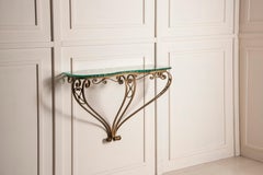 Colli Art Glass and Golden Wrought Iron Structure Small Table Console, 1950s