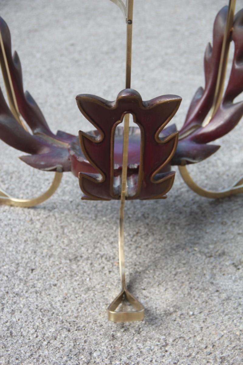Colli Round Mid-Century Modern Italian Table Coffee Leaves Brass Sculpture Glass For Sale 6