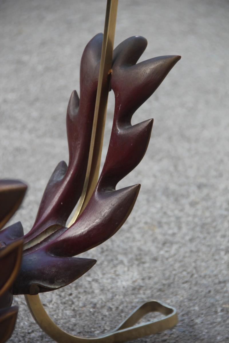 Colli Round Mid-Century Modern Italian Table Coffee Leaves Brass Sculpture Glass in vendita 4
