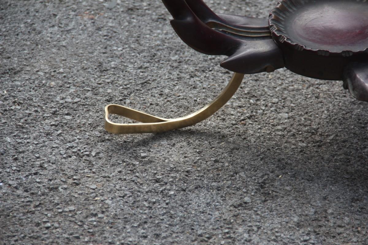 Colli round Mid-Century Modern Italian table coffee leaves brass sculpture glass top.