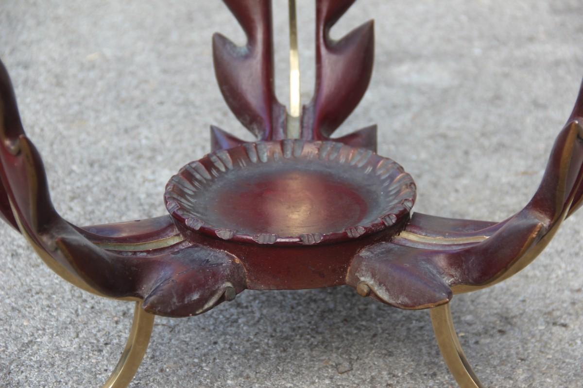 Metà XX secolo Colli Round Mid-Century Modern Italian Table Coffee Leaves Brass Sculpture Glass in vendita