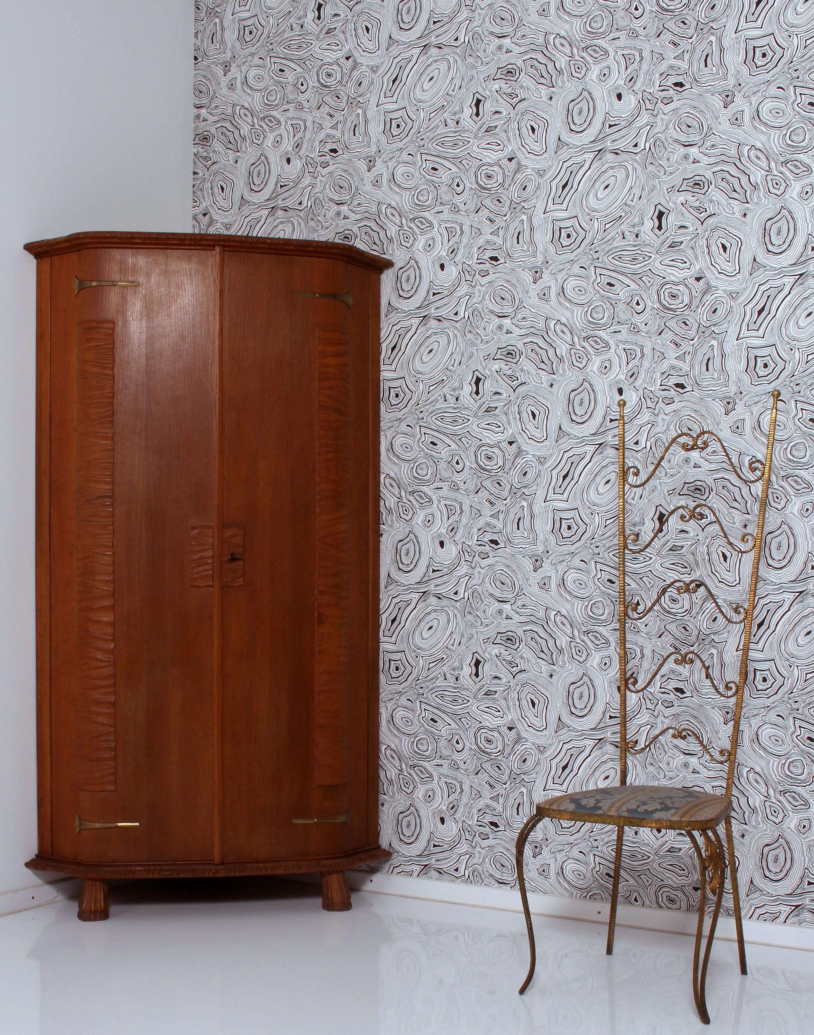 Colli Torino (Est. 1850) Art Nouveau Italian Corner Cabinet Wardrobe Solid Oak  For Sale 4