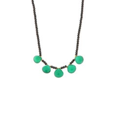 Throat necklace with faceted black spinel and faceted green agate drops