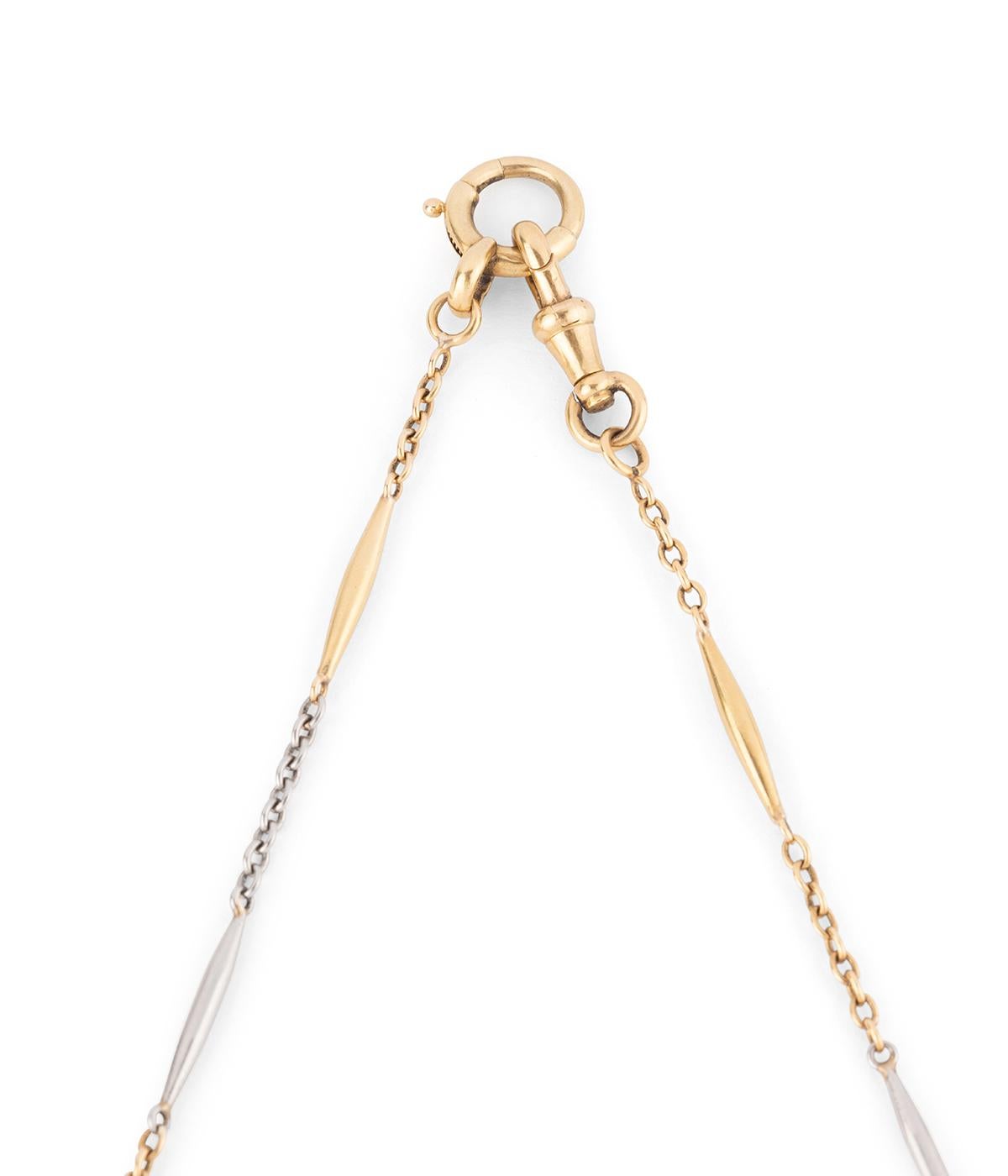 Collier ancien chaîne de montre or jaune et gris en vente 1
