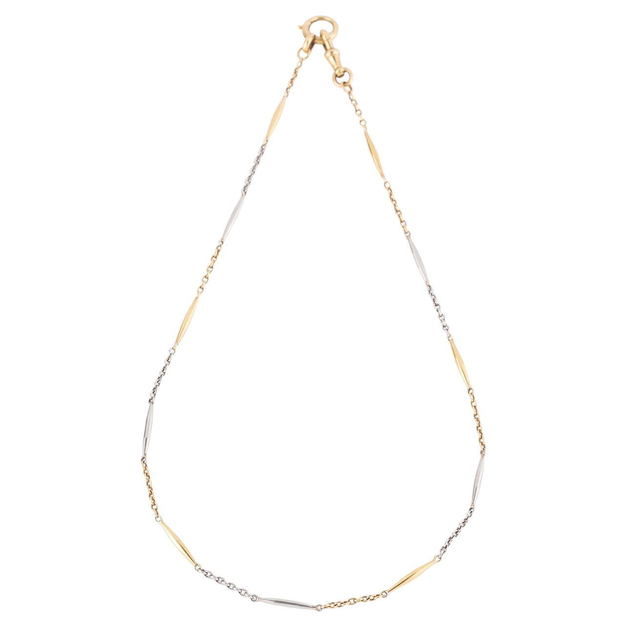 Collier ancien chaîne de montre or jaune et gris