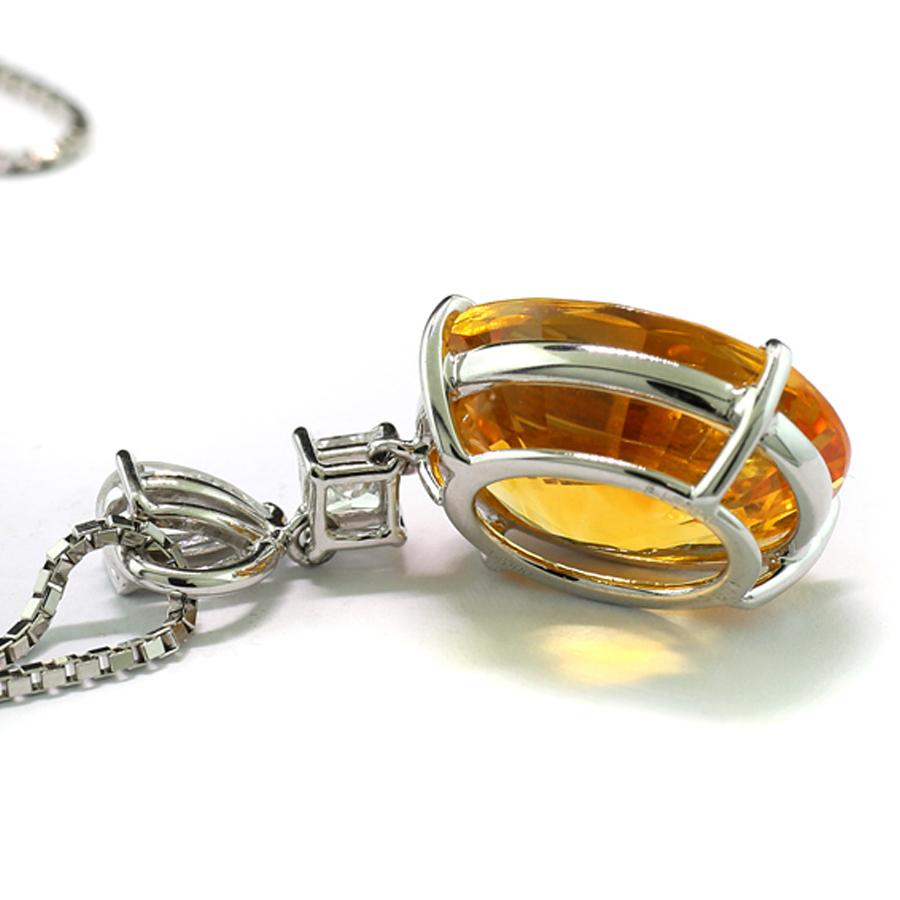 Contemporary GIA certified Ceylon Sapphire Yellow-Orange 12.34 ct 2 diamonds 0.50 ct Necklace