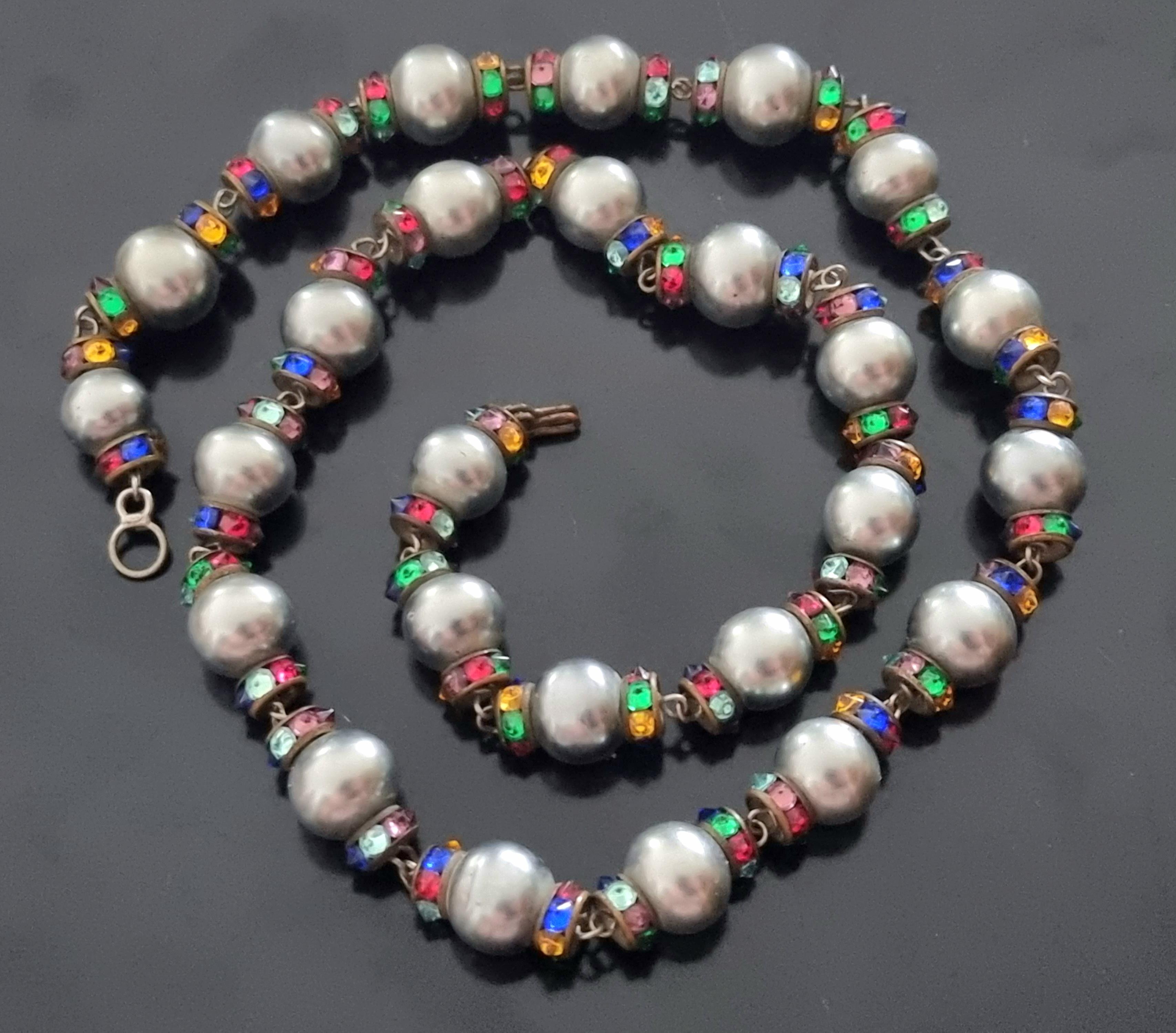 Women's Old CHANEL necklace, Louis Rousselet pearls, rhinestones, vintage from the 40s