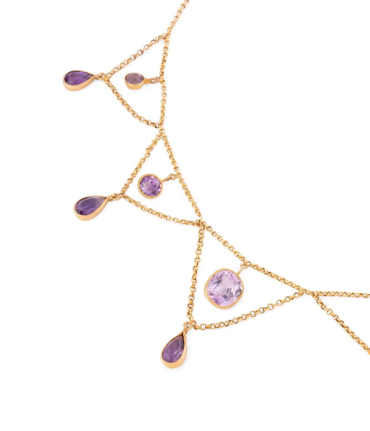 Mixed Cut Collier draperie Belle époque en or et améthyste