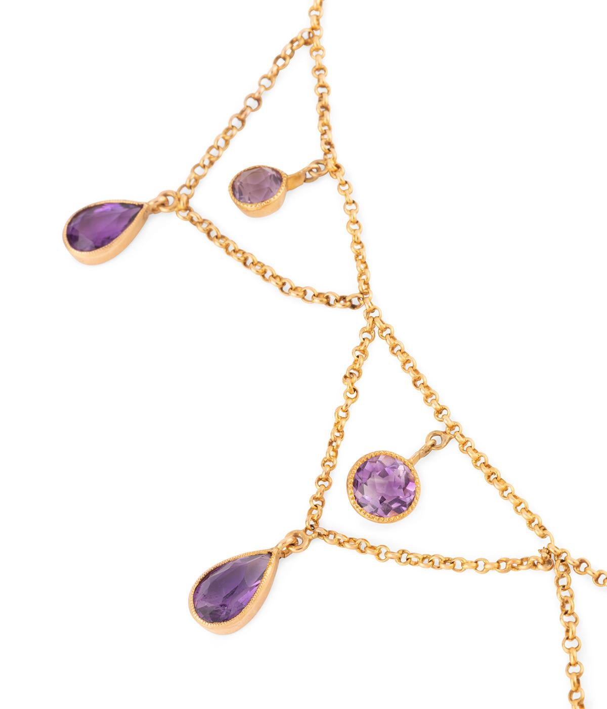 Collier draperie Belle époque en or et améthyste In Excellent Condition In PARIS, FR