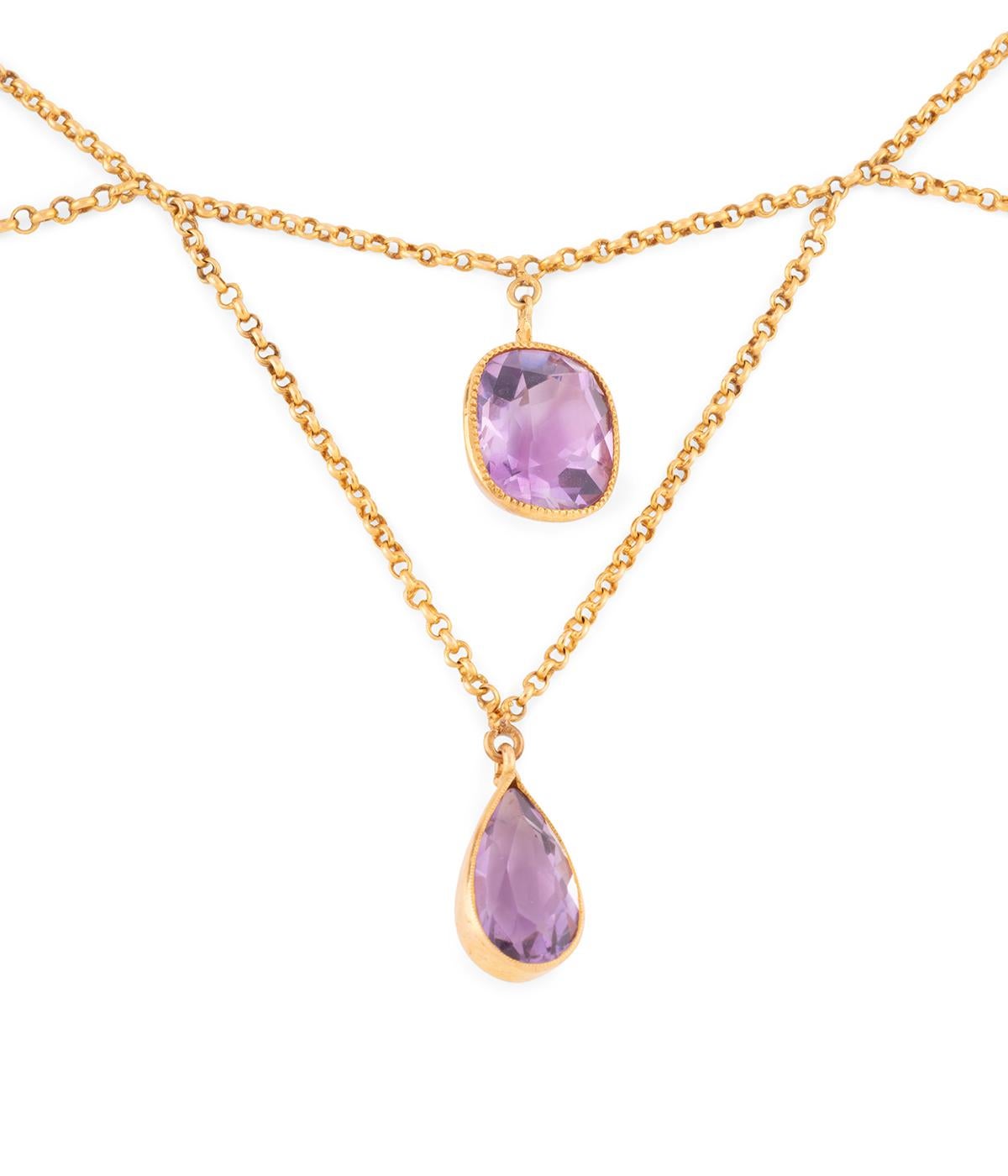 Women's Collier draperie Belle époque en or et améthyste