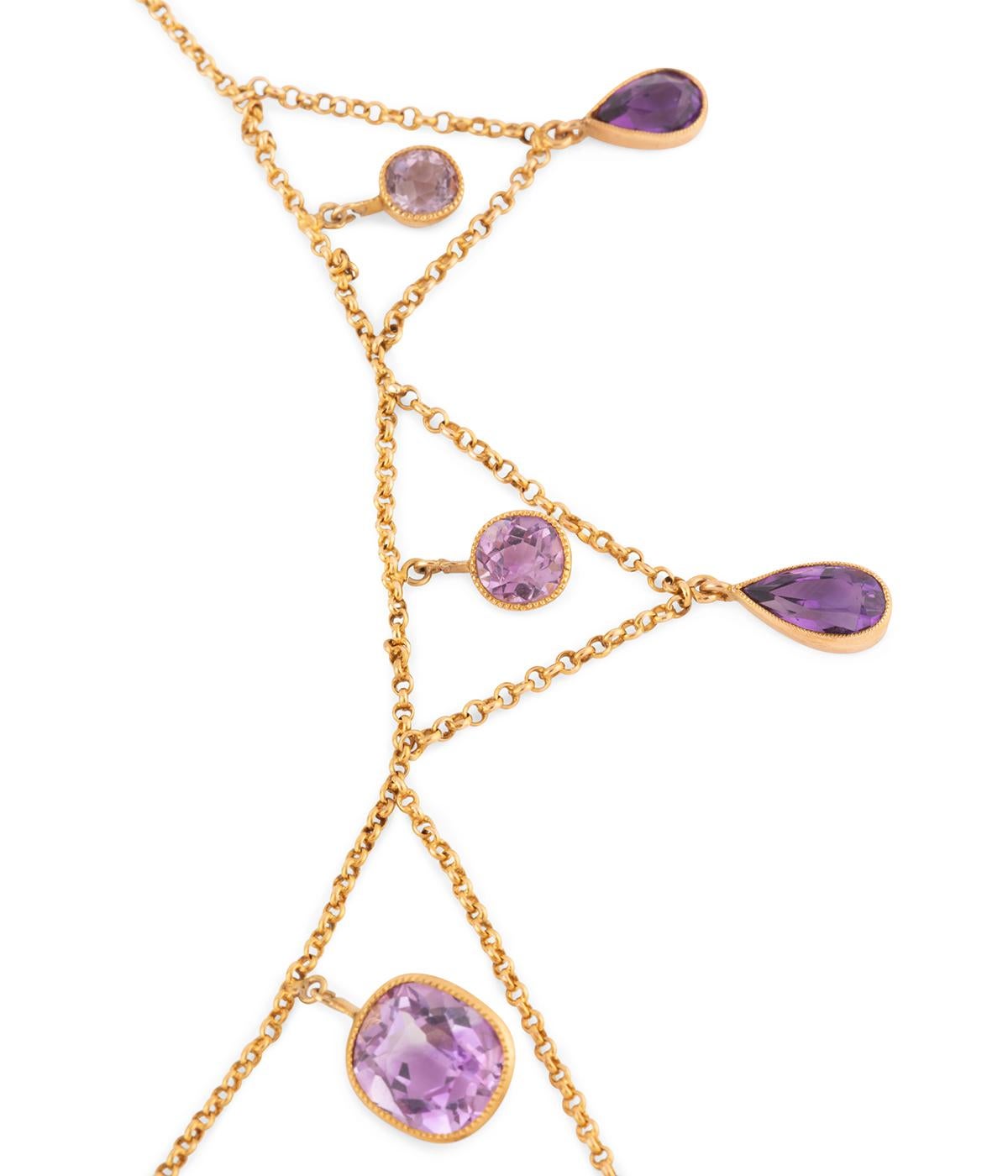 Collier draperie Belle époque en or et améthyste 1