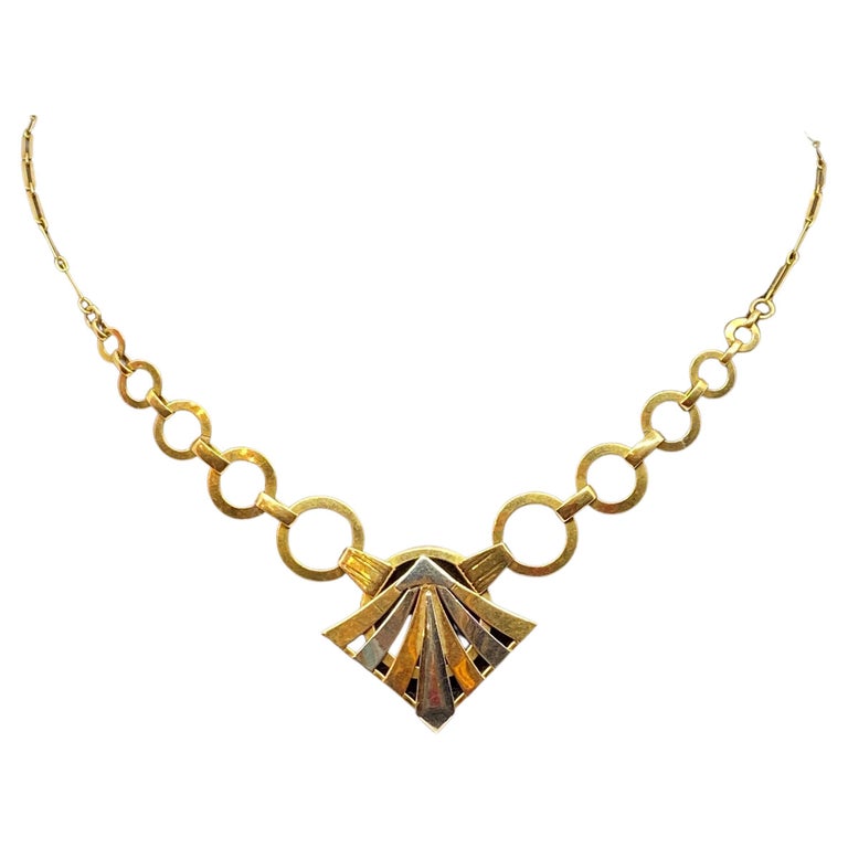 Collier en or 18 Carats à décor d'éventail, époque Art Deco For Sale at  1stDibs | collier or 18 carats