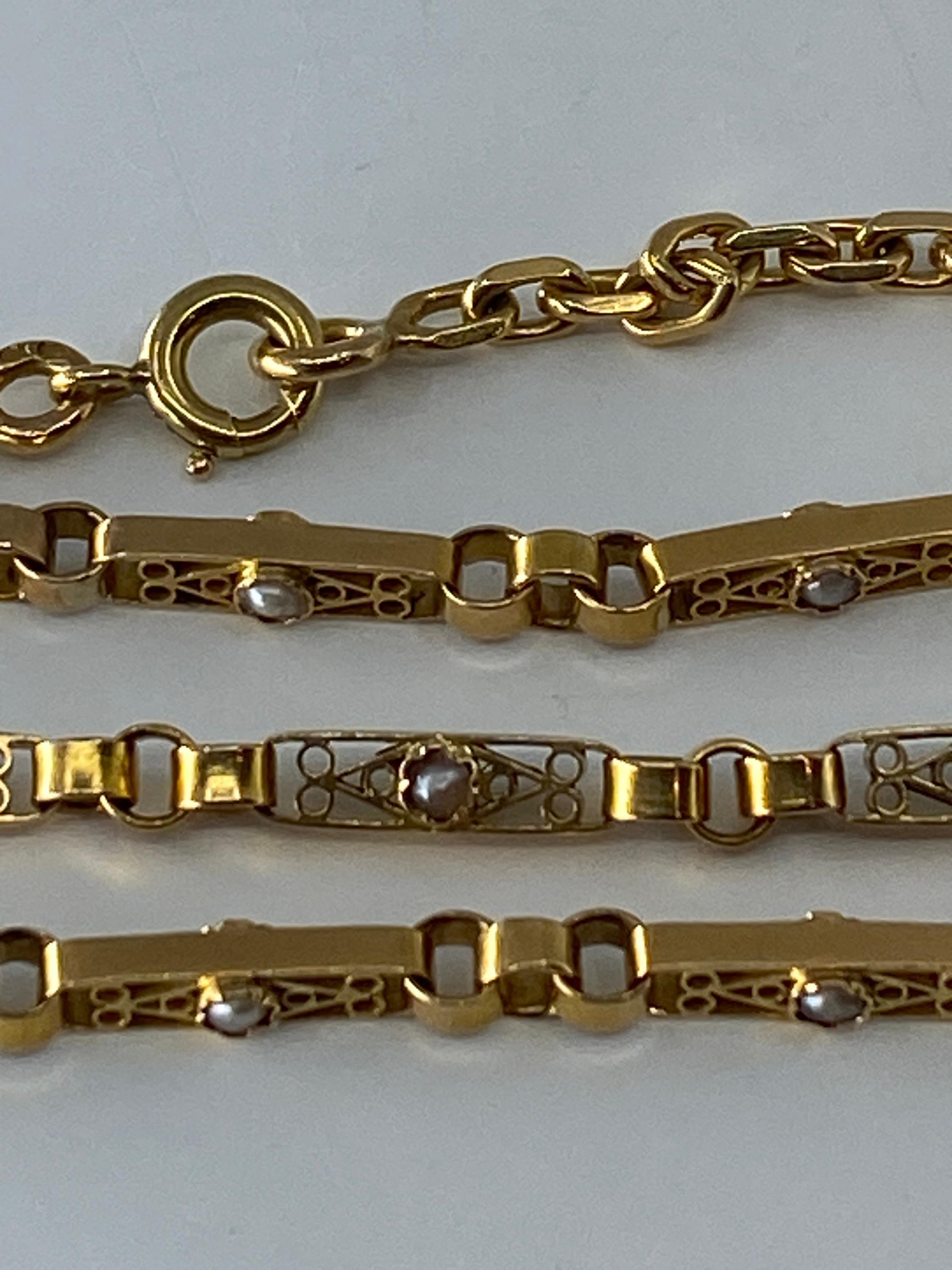 Collier en or 18 carats, perles fines , maillons double face époque Napoléon lll (Napoleon III.) im Angebot