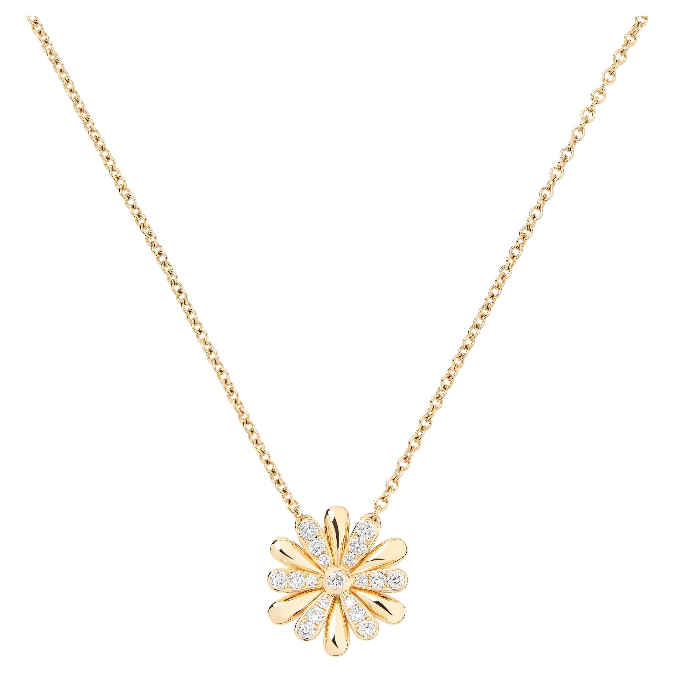 Collier en or jaune et blanc 18 carats, diamants, collection de fleurs en vente