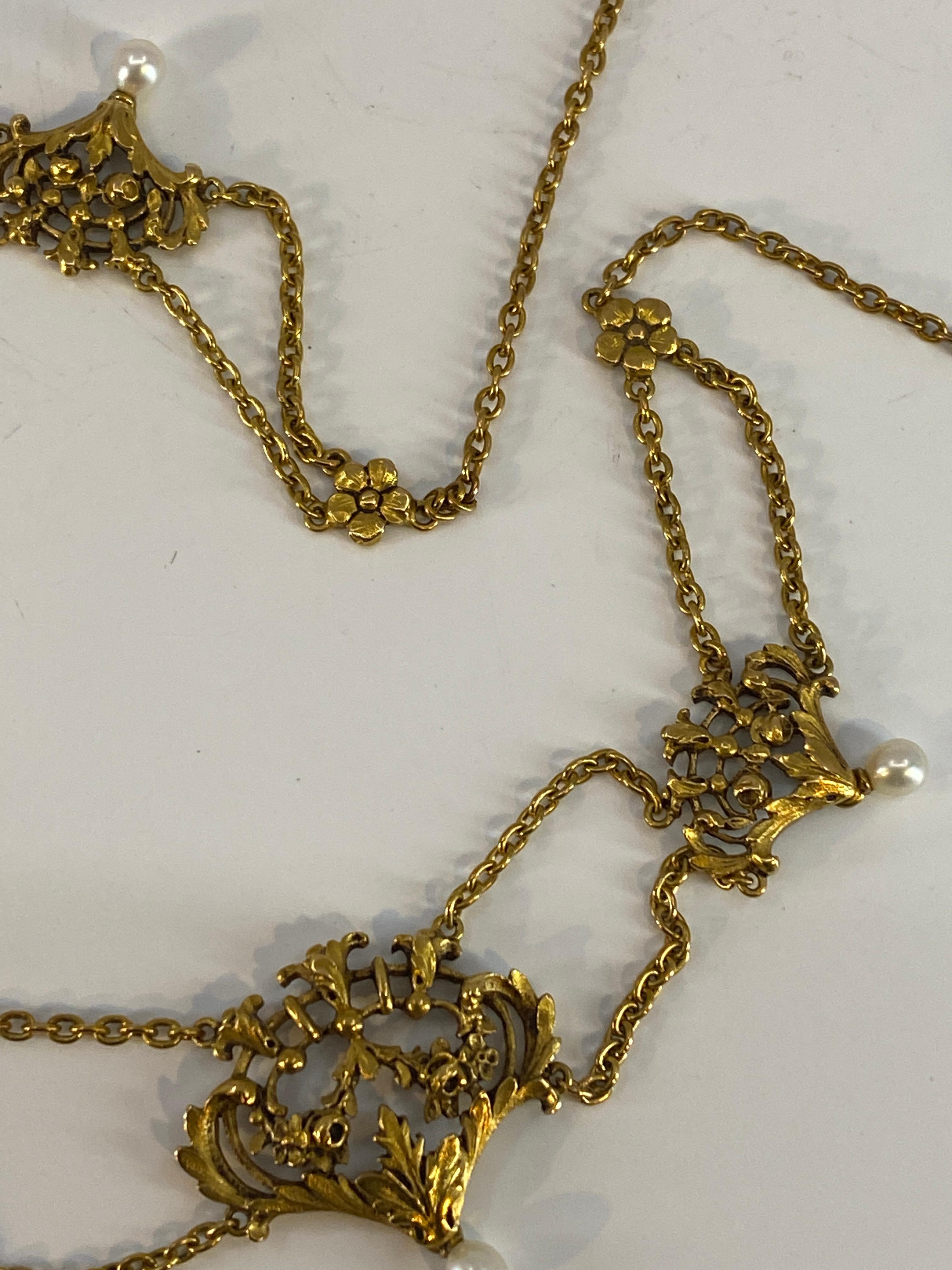 Collier Français, Draperie En or 18 Carats Et Perles, Vers 1880 For Sale 6