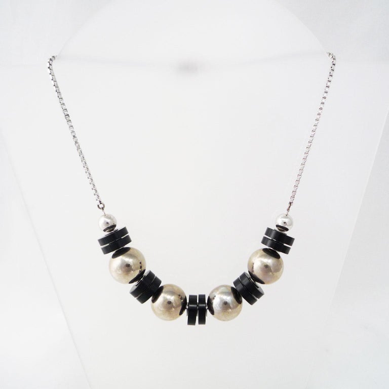 Collier Art Déco Jakob Bengel - Métal Chromé Et Galalithe - Années 1920/1930 - Occasion