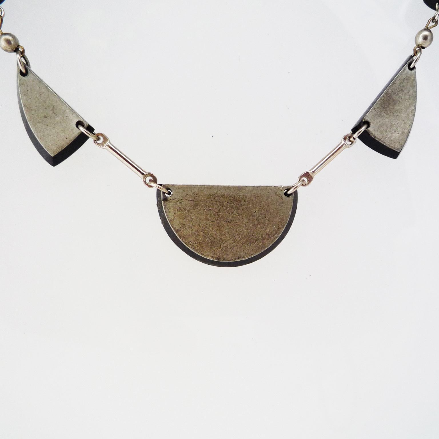 Collier in Chrome and Galalith by Jakob Bengel, around 1920/30 (Art déco)