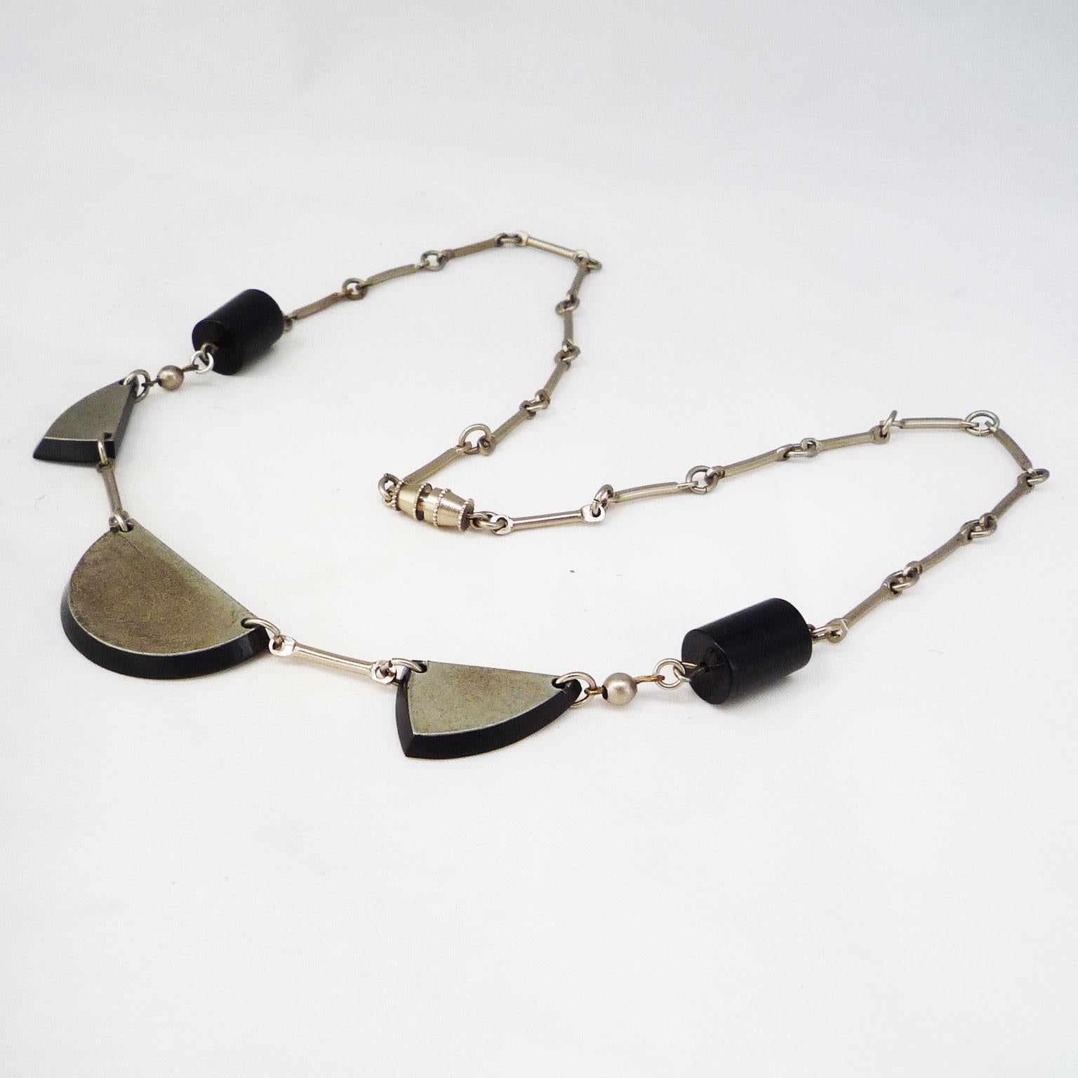 Collier in Chrome and Galalith by Jakob Bengel, around 1920/30 1