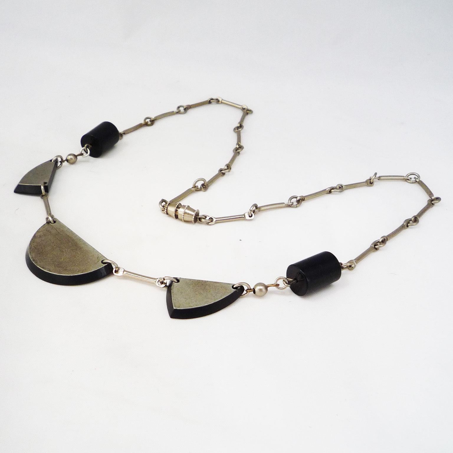 Art Deco Collier in Chrome and Galalith by Jakob Bengel, around 1920/30 For Sale