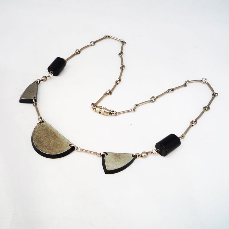 Collier Art Déco Vintage JAKOB BENGEL - Métal Chromé Et Galalithe - Années 1920/1930 - Occasion