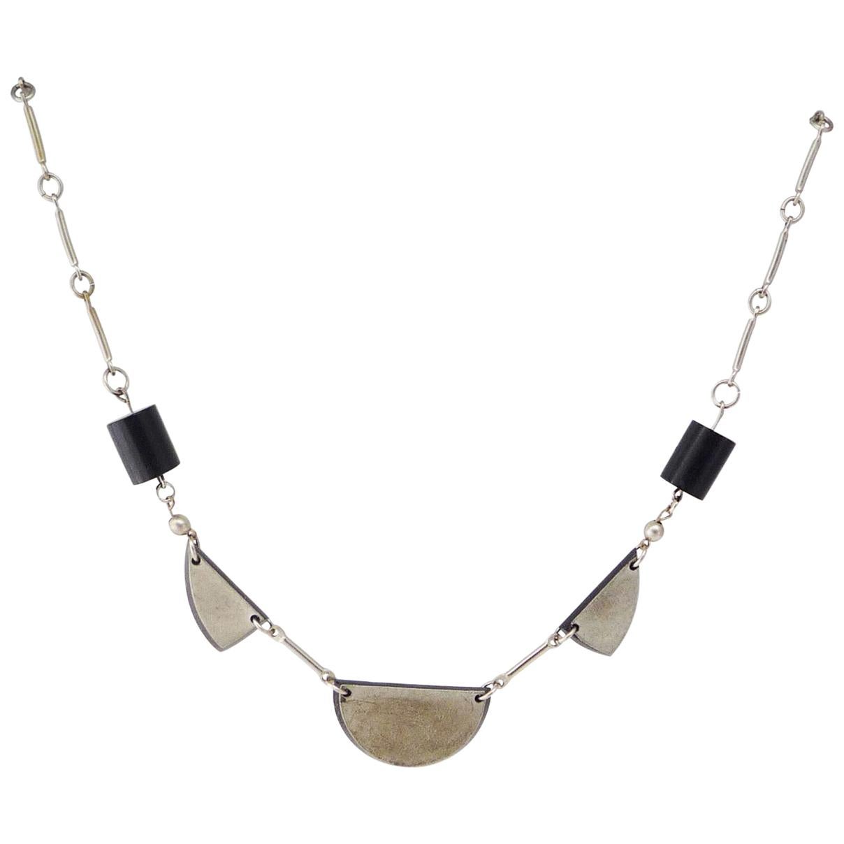 Collier in Chrome and Galalith by Jakob Bengel, around 1920/30 For Sale