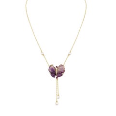 Collier Papillon en or jaune 18 carats, amethystes et diamants