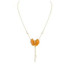 Collier Papillon in or jaune, quartzites pêche, citrines et Diamanten