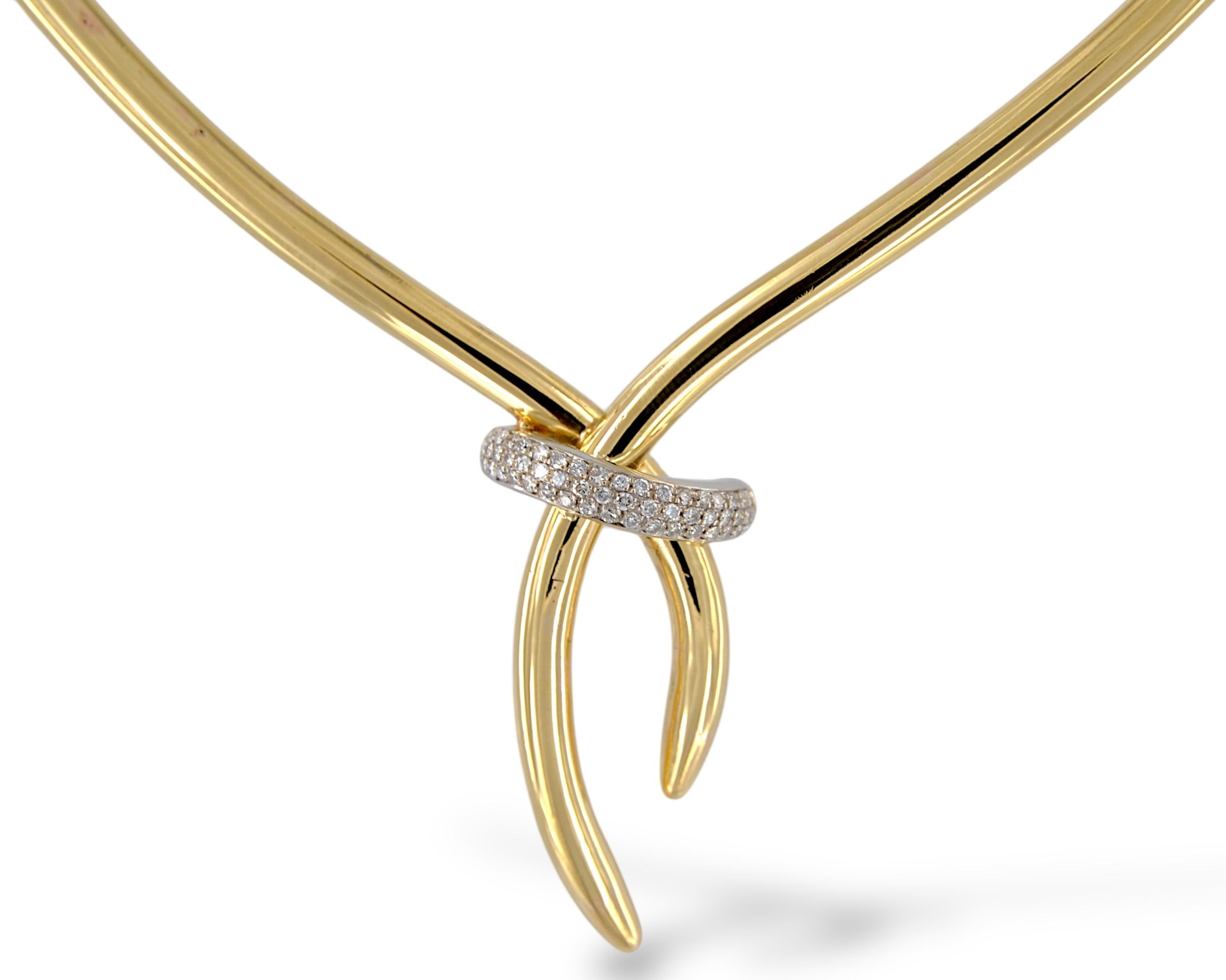 Artisan 18kt Yellow Gold Rigid Collier with White Gold Detail and Diamonds. For Sale