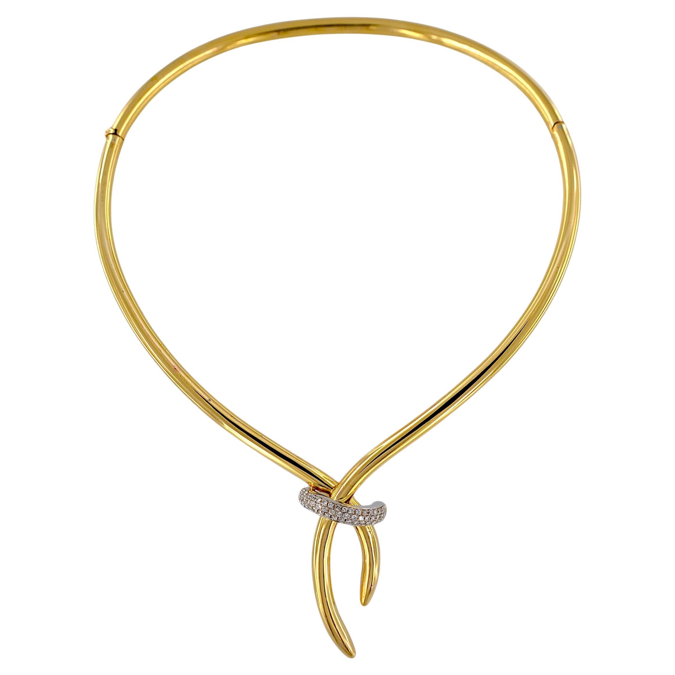 18kt Yellow Gold Rigid Collier with White Gold Detail and Diamonds.