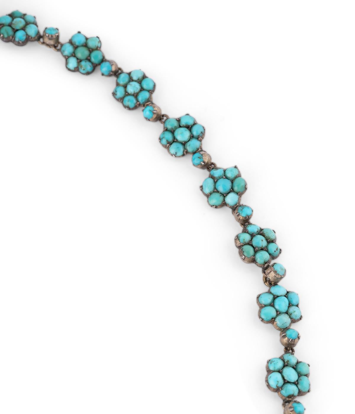 Romantic Collier rivière ancien en argent et turquoise