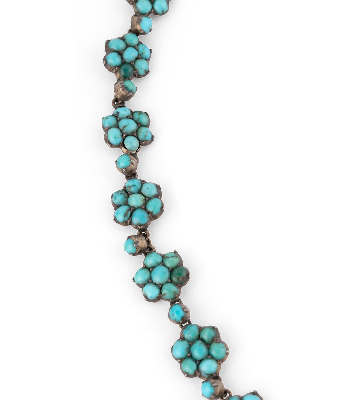 Collier rivière ancien en argent et turquoise In Good Condition In PARIS, FR