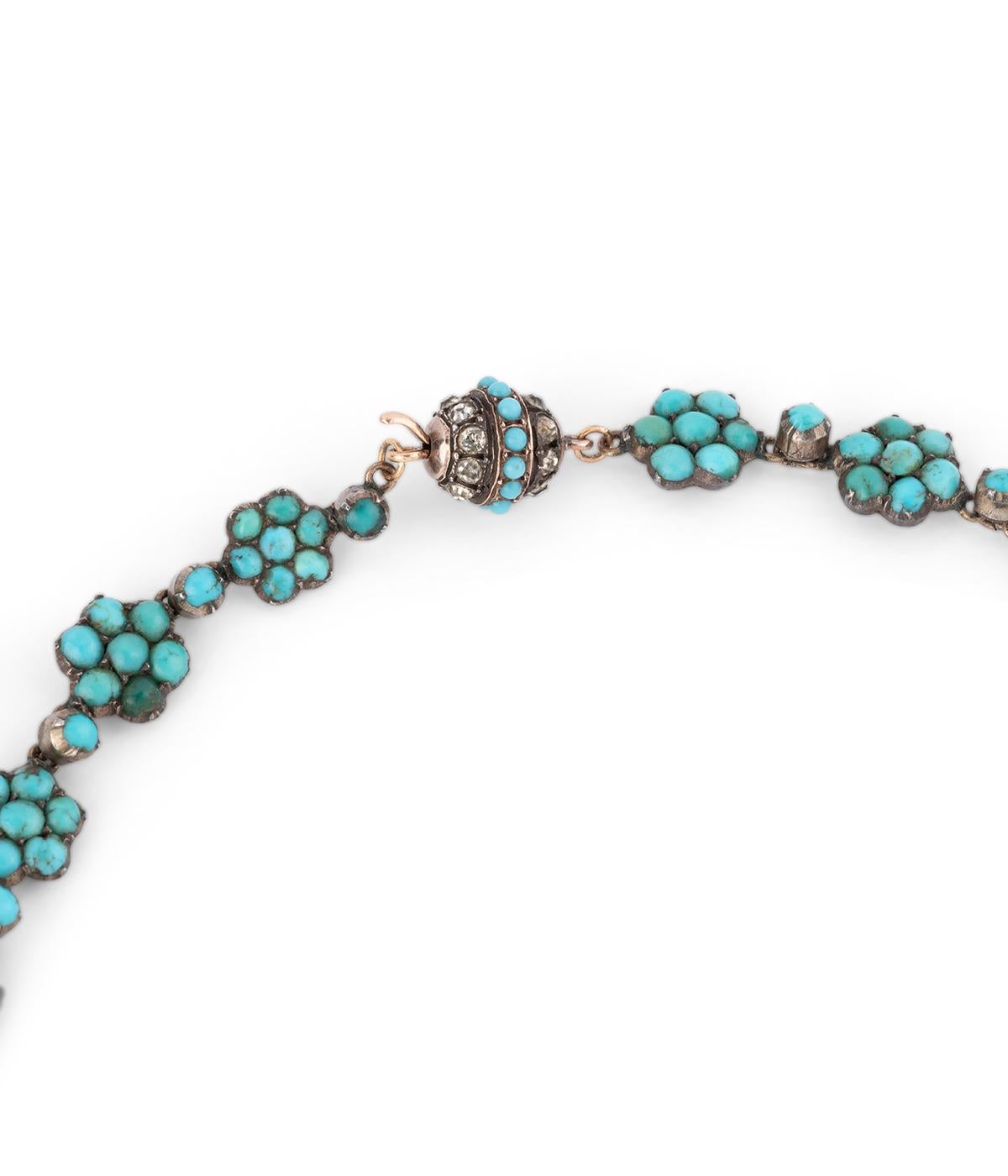 Collier rivière ancien en argent et turquoise 1