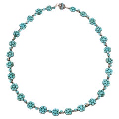 Collier rivière ancien en argent et turquoise