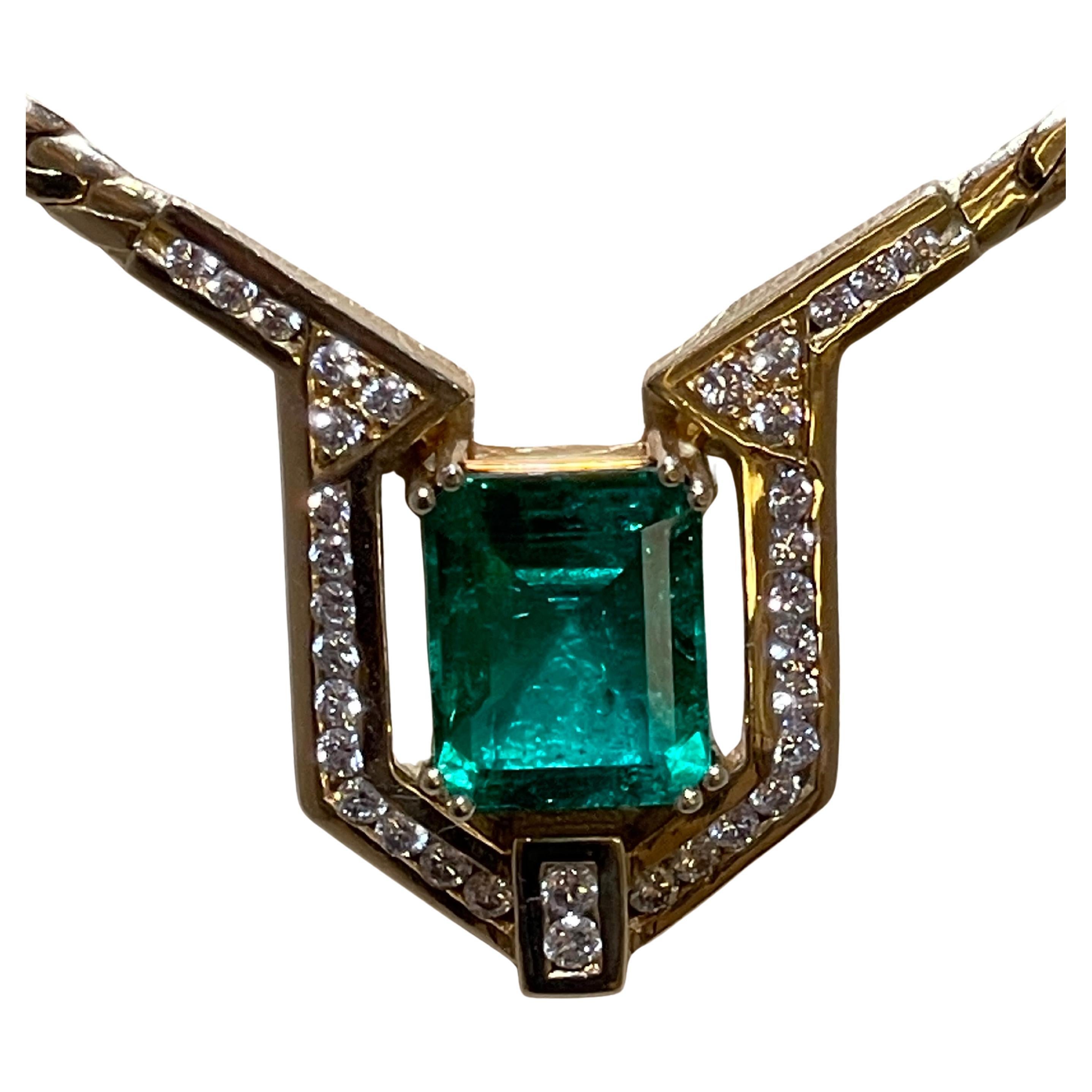 Collier Smaragd 5,19 Karat Brillanten 2,91ct Vintage By im Angebot