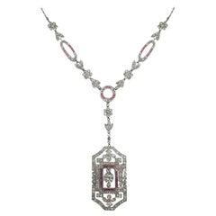 Collier Vintage Art Déco en or blanc 18 carats rubis et diamants