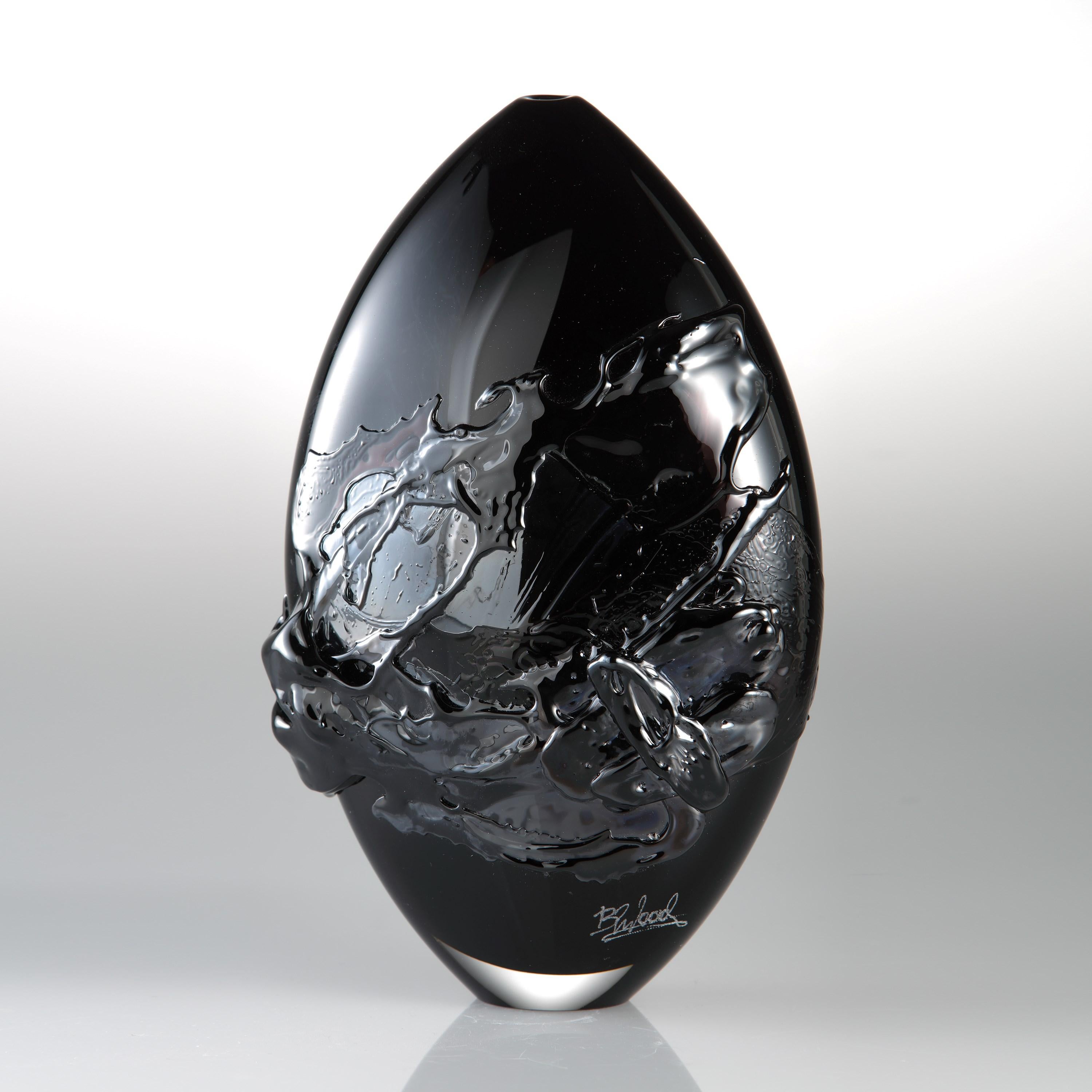 Organic Modern Colliery I, a Unique Black Abstract Textured Glass Vase by Bethany Wood For Sale