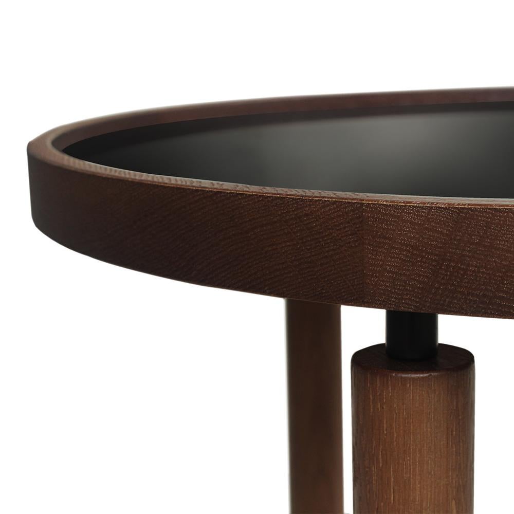 Contemporary Modern Collin Center Table in Black Glass & Oak Wood by Collector For Sale 1