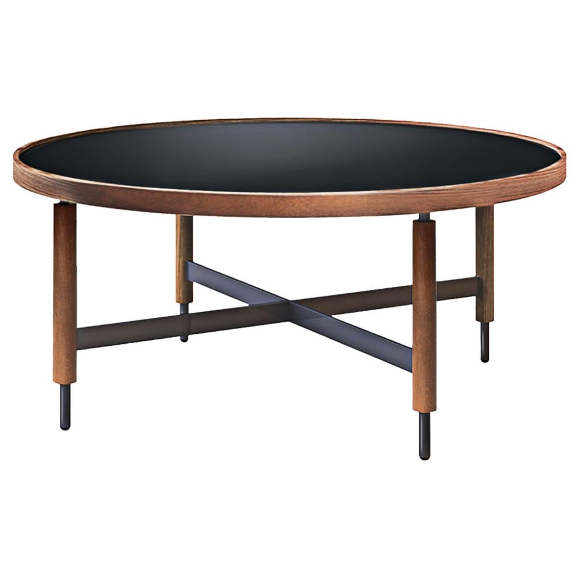 Contemporary Modern Collin Center Table in Black Glass & Oak Wood by Collector For Sale